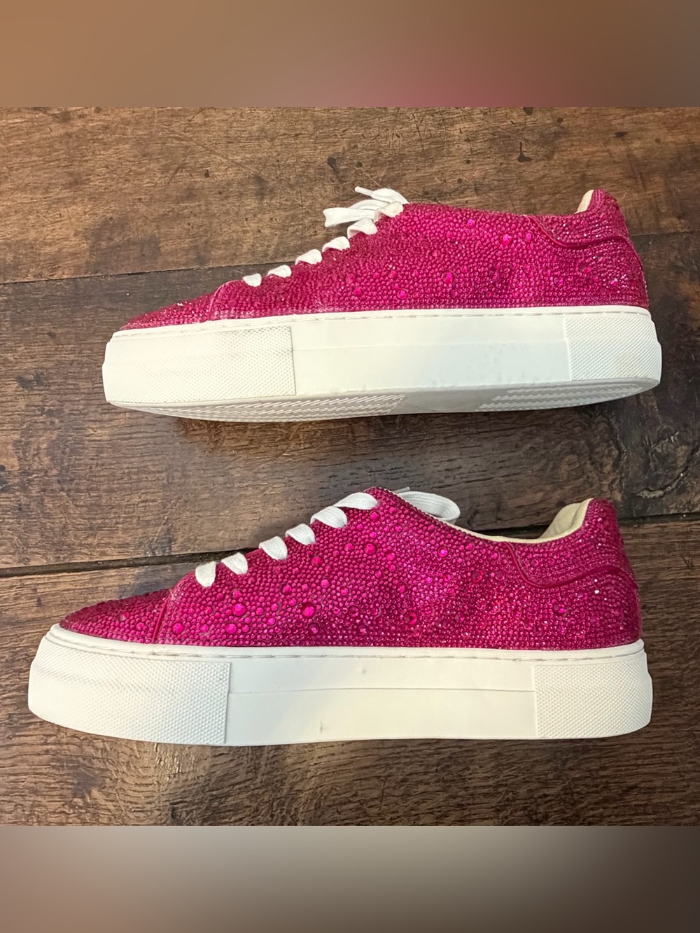Betsey Johnson Sidny SB-SIDNY Rhinestone Low Top Lace-Up Sneaker Pink 9